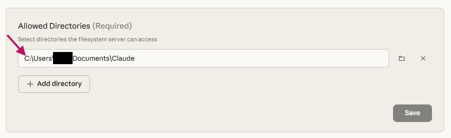 Claude Desktop folder permissions configuration screen