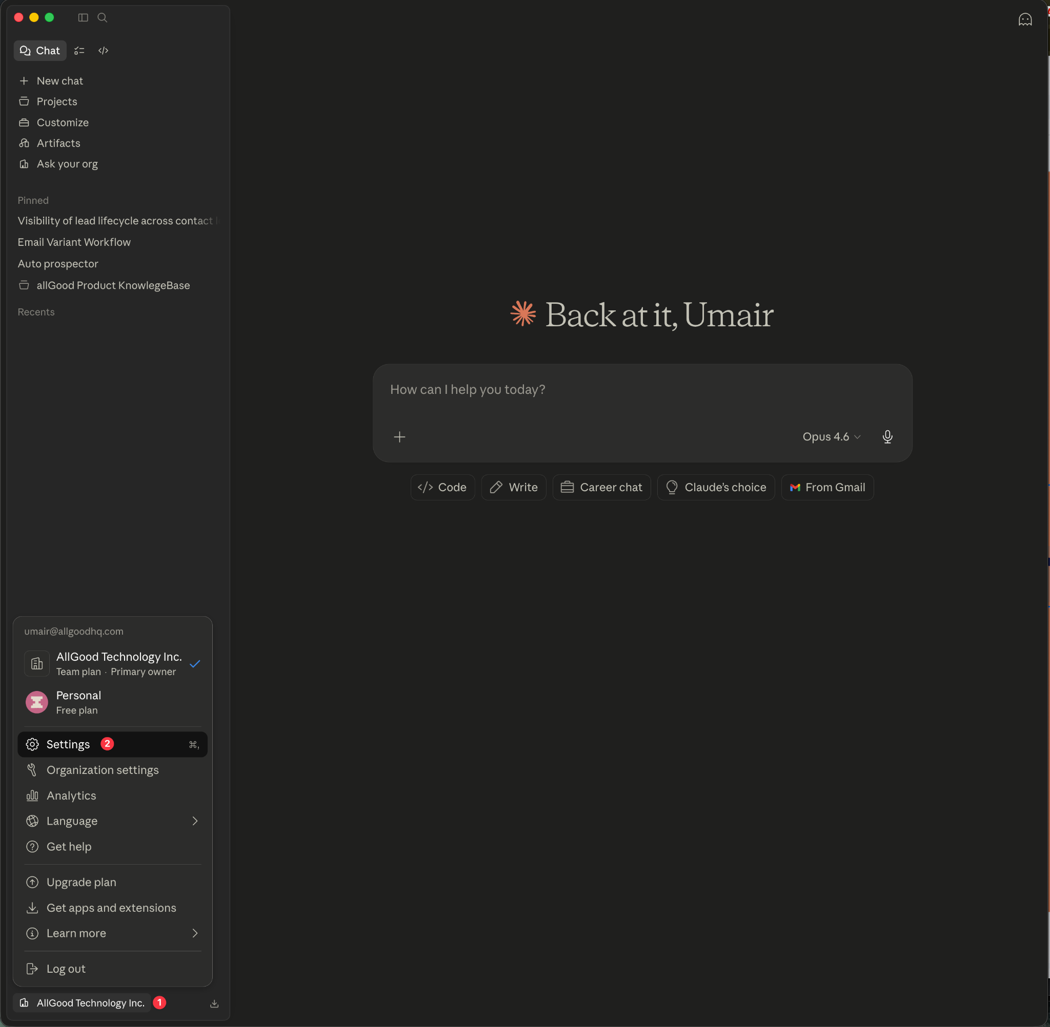 Click your name, then Settings.