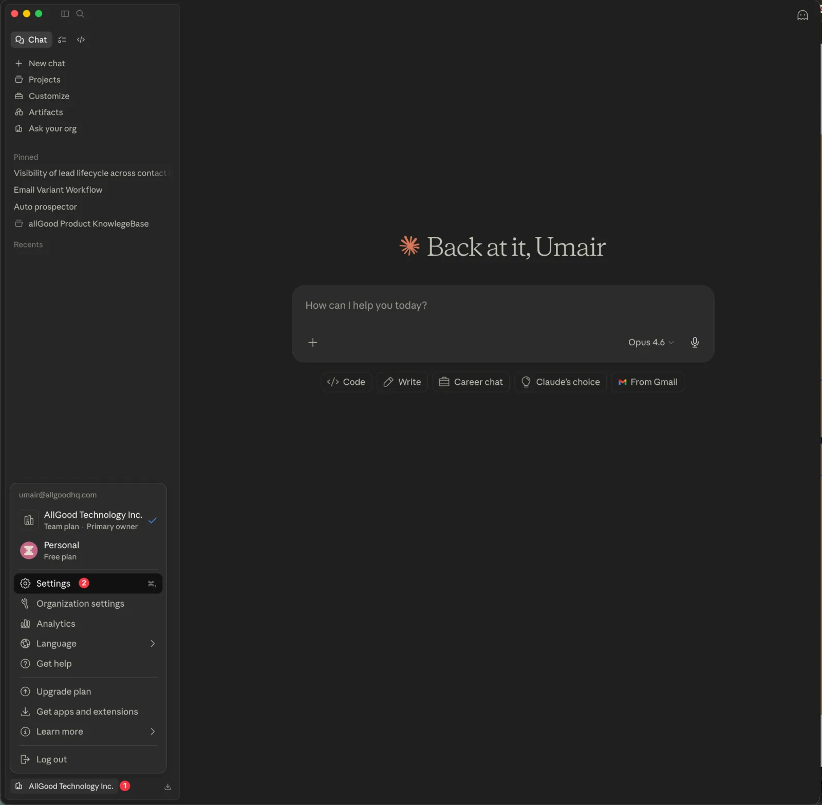 Click your name, then Settings.